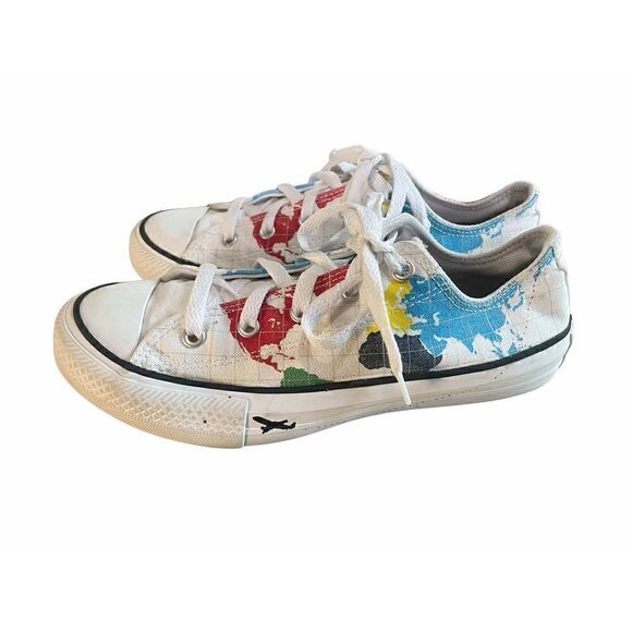 Converse All Star Chuck Taylor World Travel Map Fly Airplane Shoes Junior size 4 - Picture 1 of 9